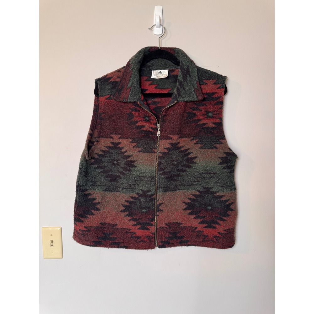Black Mountain Outdoor Fleece Vest Southwestern Aztec Geometric Full Zip Mens L